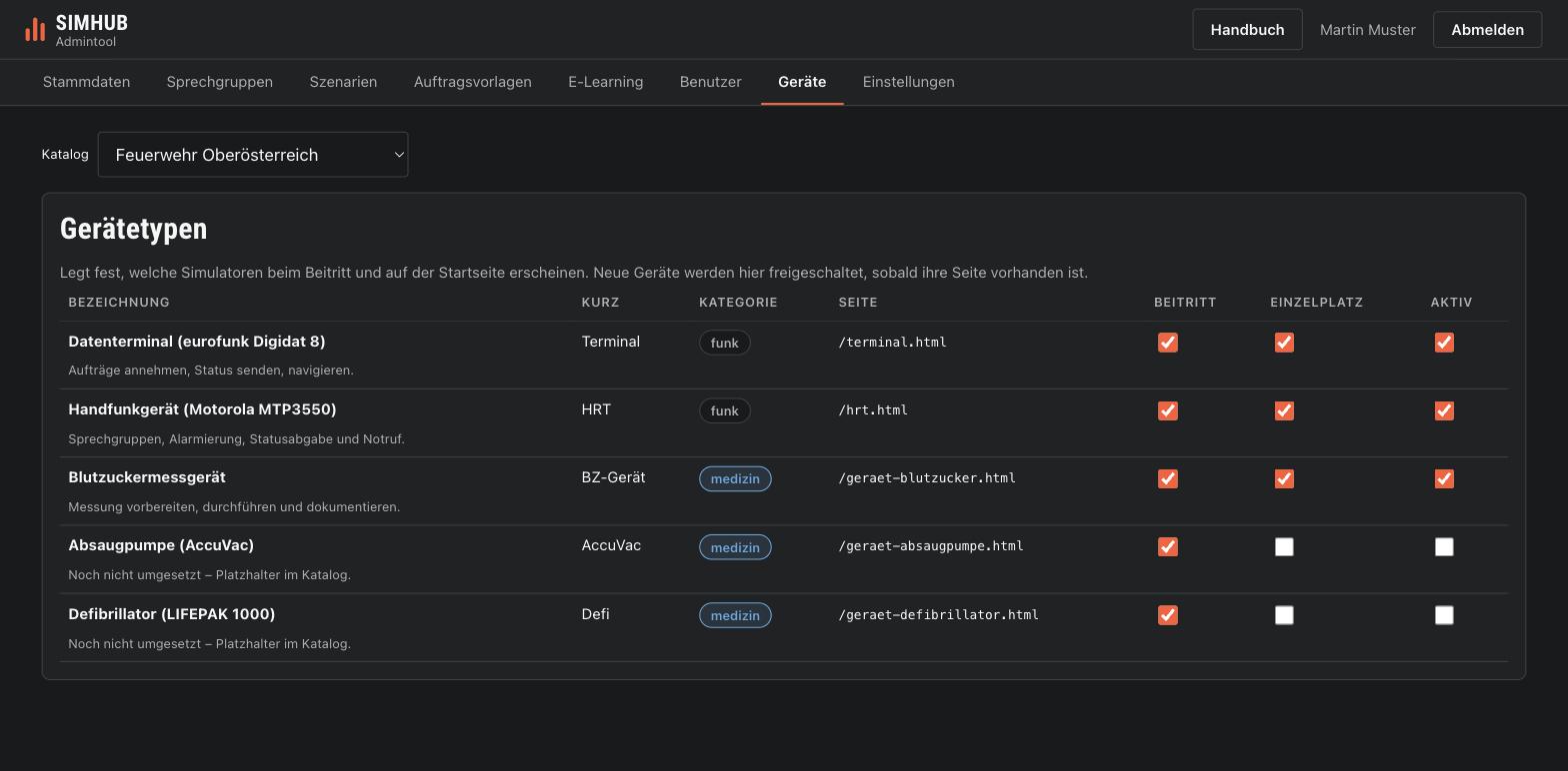 Gerätetypen im Admintool